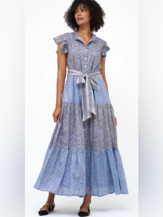 Oliphant Dresses & Skirts - Oliphant Light Blue Printed Button-Front Maxi Dress with Waist Tie